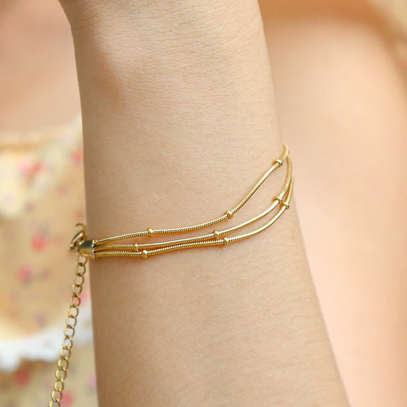 Wholesale Ladies Stainless Steel Geometric Style Gold Bead Bracelet Jewelry With Electroplating