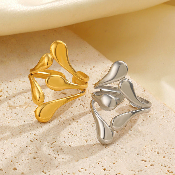 Wholesale Ladies Stainless Steel Geometric Style Gold Plated Opening Ring