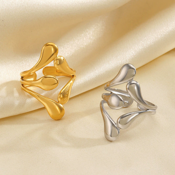 Wholesale Ladies Stainless Steel Geometric Style Gold Plated Opening Ring