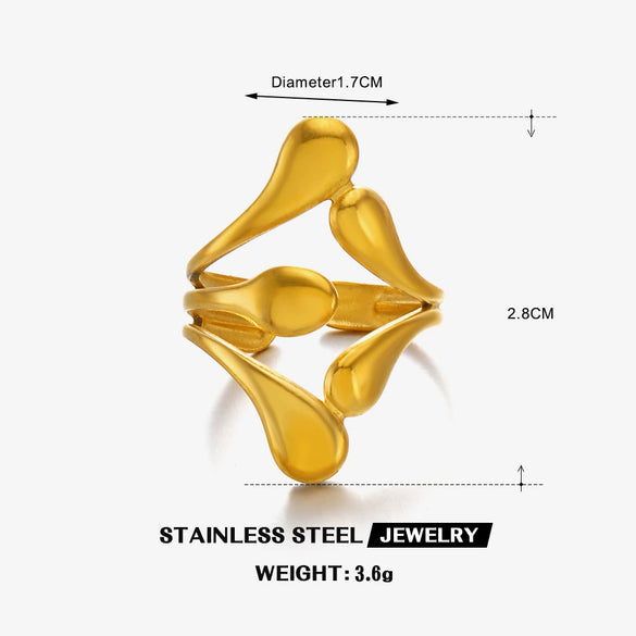 Wholesale Ladies Stainless Steel Geometric Style Gold Plated Opening Ring