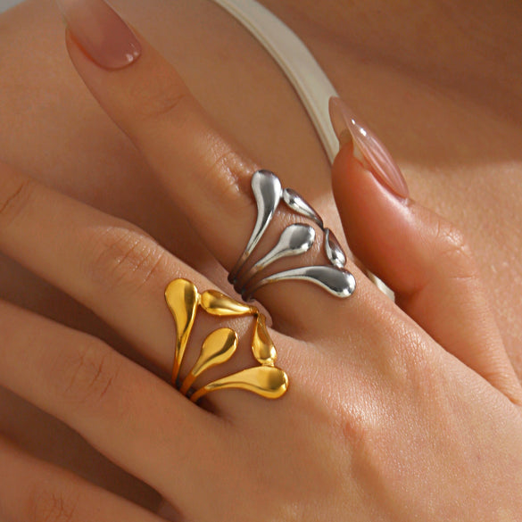 Wholesale Ladies Stainless Steel Geometric Style Gold Plated Opening Ring