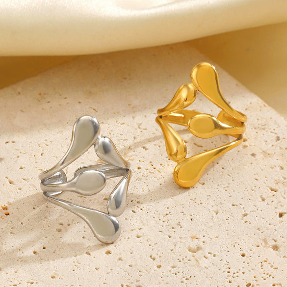 Wholesale Ladies Stainless Steel Geometric Style Gold Plated Opening Ring