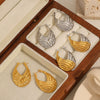 Wholesale Ladies Stainless Steel Geometric Threaded Electroplated Gold And Silver Double Color Niche Design Earrings