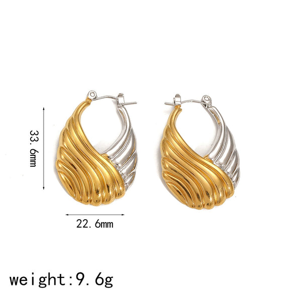 Wholesale Ladies Stainless Steel Geometric Threaded Electroplated Gold And Silver Double Color Niche Design Earrings