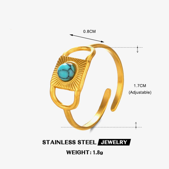 Wholesale Ladies Stainless Steel Geometric Turquoise Open Ring With Electroplating