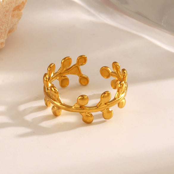 Wholesale Ladies Stainless Steel Gold Plated Geometric Leaf Opening Ring