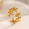 Wholesale Ladies Stainless Steel Gold Plated Geometric Leaf Opening Ring