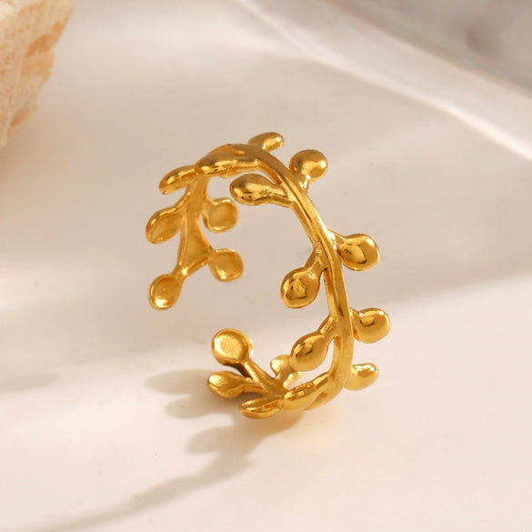 Wholesale Ladies Stainless Steel Gold Plated Geometric Leaf Opening Ring