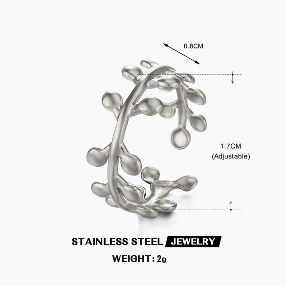 Wholesale Ladies Stainless Steel Gold Plated Geometric Leaf Opening Ring