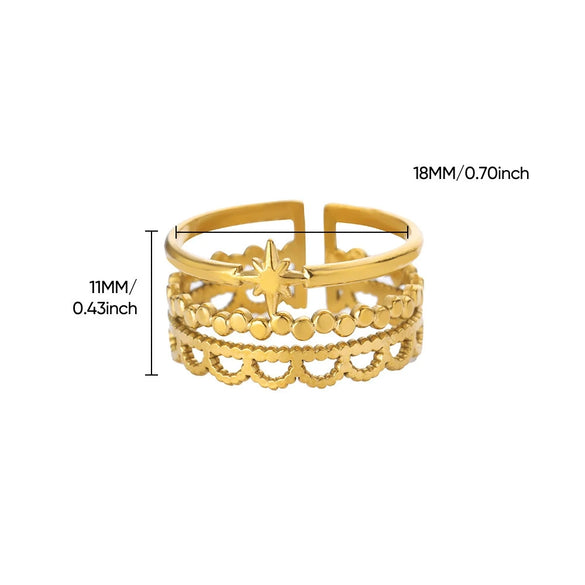 Wholesale Ladies Stainless Steel Gold Plated Geometric Multilayer Opening Cross Ring