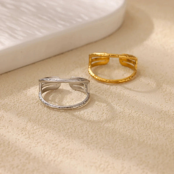 Wholesale Ladies Stainless Steel Gold Plated Geometric Multilayer Opening Cross Ring