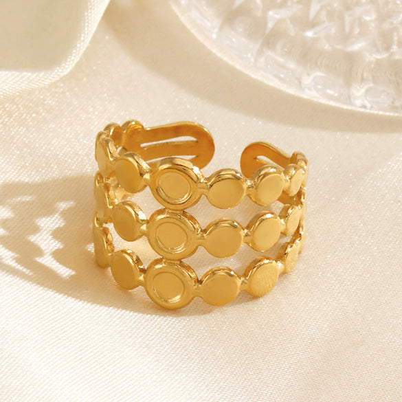 Wholesale Ladies Stainless Steel Gold Plated Geometric Round Opening Hip Hop Ring