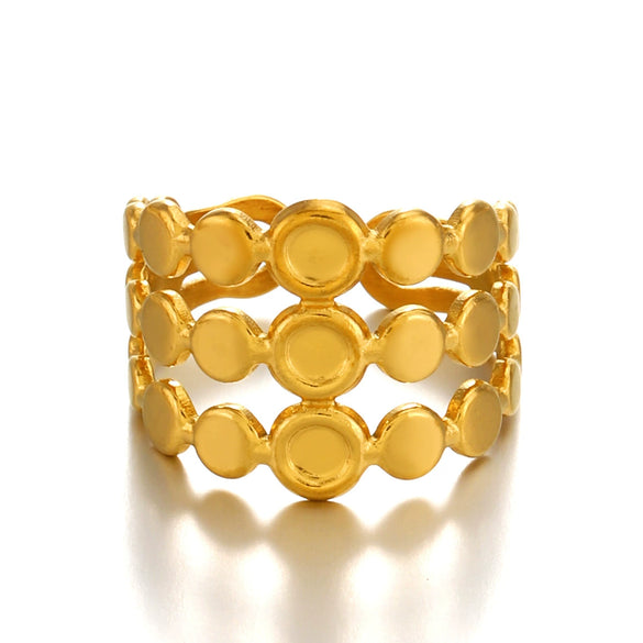 Wholesale Ladies Stainless Steel Gold Plated Geometric Round Opening Hip Hop Ring