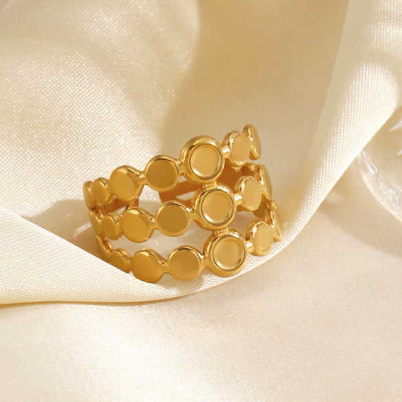 Wholesale Ladies Stainless Steel Gold Plated Geometric Round Opening Hip Hop Ring