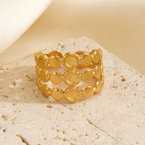 Wholesale Ladies Stainless Steel Gold Plated Geometric Round Opening Hip Hop Ring