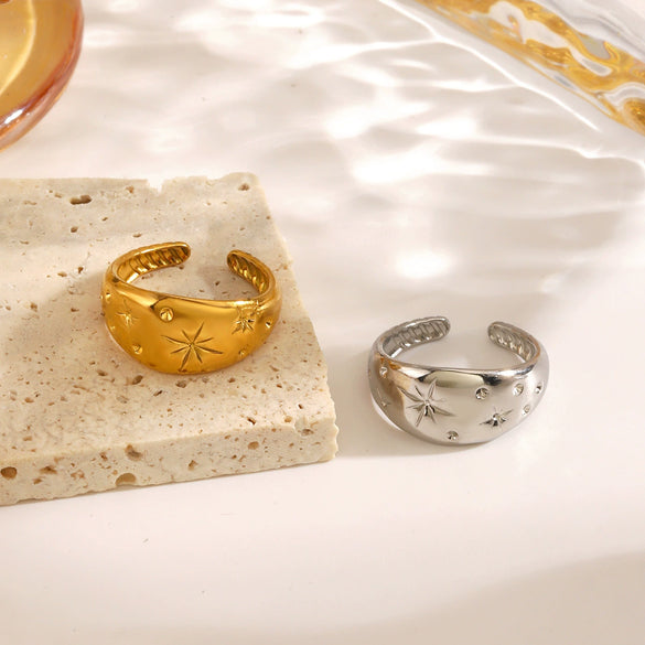 Wholesale Ladies Stainless Steel Gold Plated Star Shaped Retro Niche Design Ring