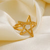 Wholesale Ladies Stainless Steel Goldplated Fivepointed Star Hollow Open Adjustable Ring