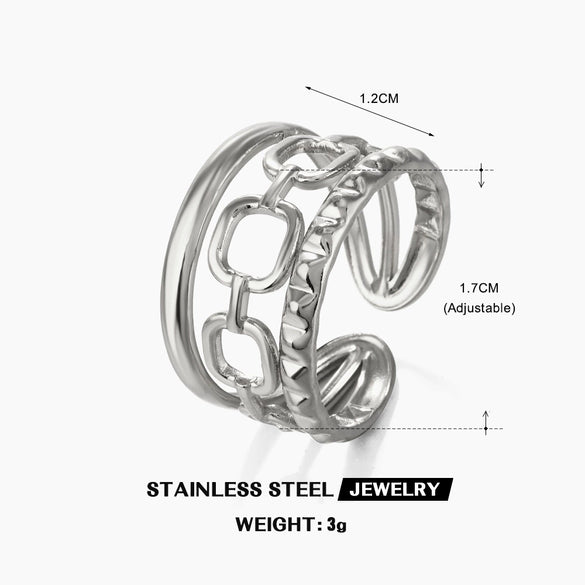 Wholesale Ladies Stainless Steel Goldplated Geometric Open Adjustable Ring