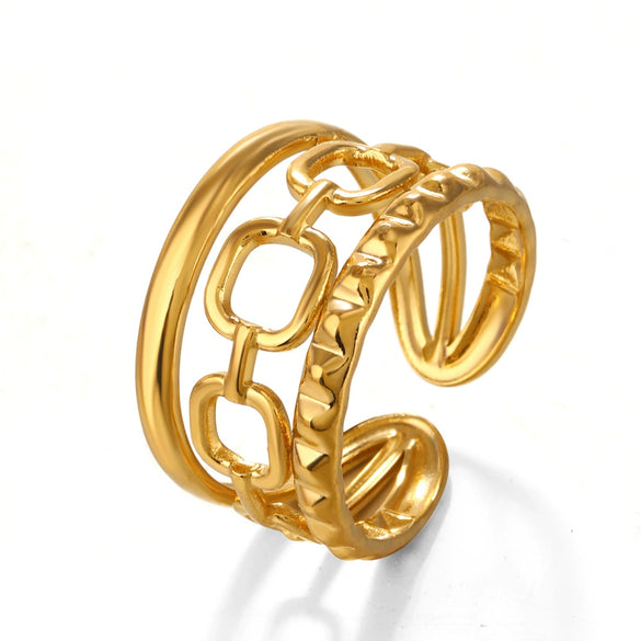 Wholesale Ladies Stainless Steel Goldplated Geometric Open Adjustable Ring