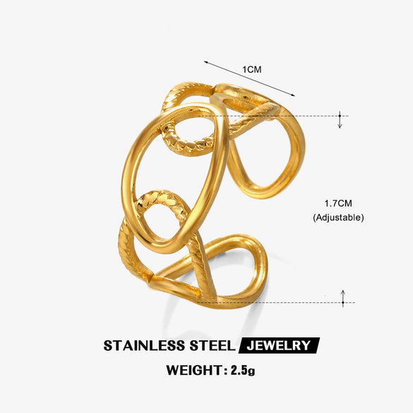 Wholesale Ladies Stainless Steel Goldplated Geometric Open Adjustable Ring
