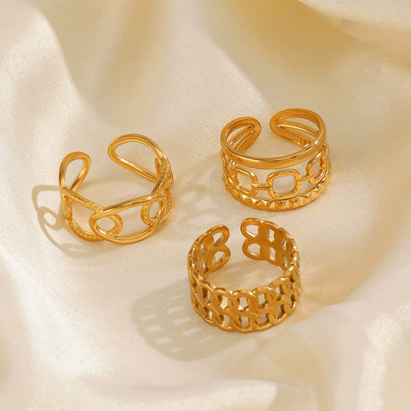 Wholesale Ladies Stainless Steel Goldplated Geometric Open Adjustable Ring