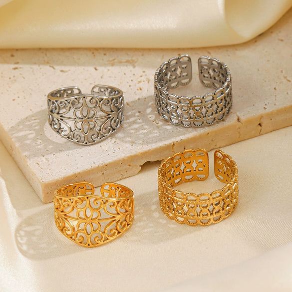 Wholesale Ladies Stainless Steel Goldplated Pattern Ring