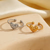 Wholesale Ladies Stainless Steel Heart Shape Electroplated Simple Love Hip Hop Opening Adjustment Ring