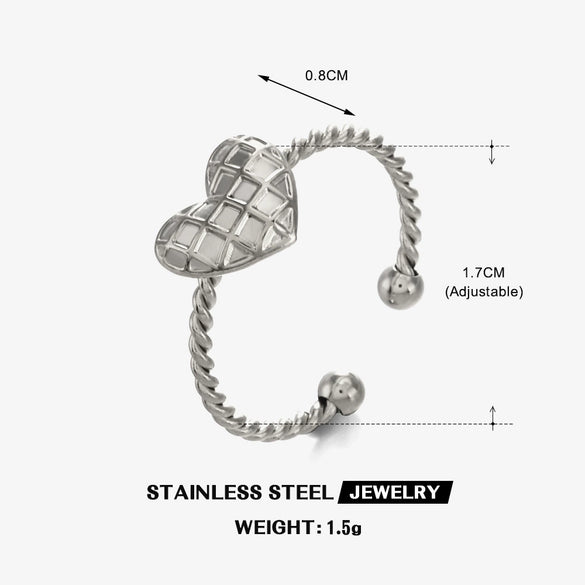 Wholesale Ladies Stainless Steel Heart Shape Electroplated Simple Love Hip Hop Opening Adjustment Ring