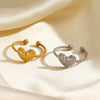 Wholesale Ladies Stainless Steel Heart Shape Electroplated Simple Love Hip Hop Opening Adjustment Ring