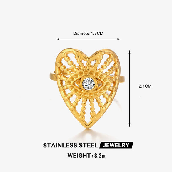 Wholesale Ladies Stainless Steel Heart Shape 18K Gold Plated Hollow Love Ring