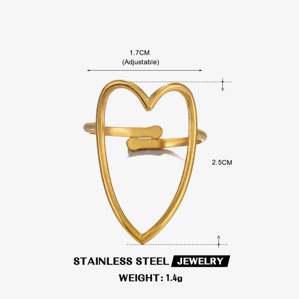 Wholesale Ladies Stainless Steel Heart Shape Open Adjustable Love Ring With Electroplating Retro And Popular Style