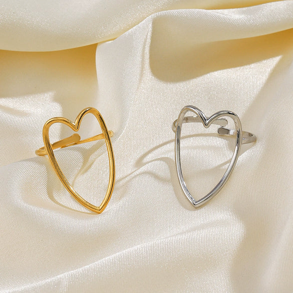 Wholesale Ladies Stainless Steel Heart Shape Open Adjustable Love Ring With Electroplating Retro And Popular Style