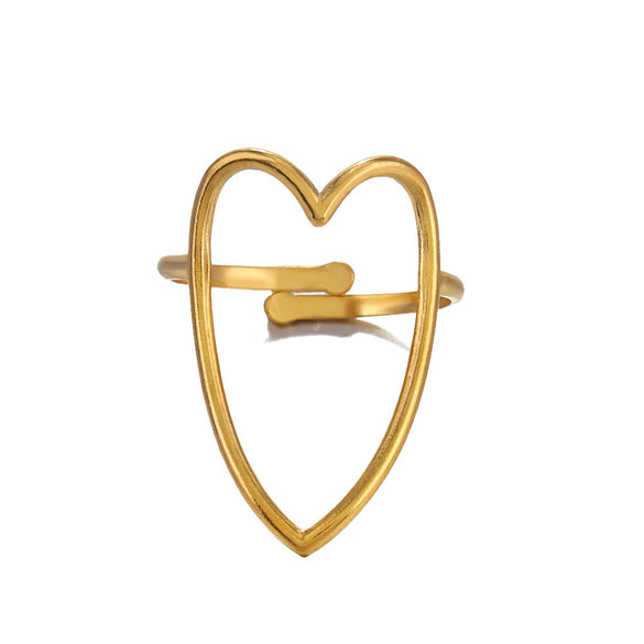 Wholesale Ladies Stainless Steel Heart Shape Open Adjustable Love Ring With Electroplating Retro And Popular Style