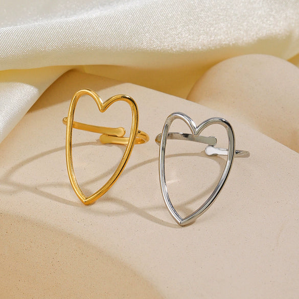 Wholesale Ladies Stainless Steel Heart Shape Open Adjustable Love Ring With Electroplating Retro And Popular Style