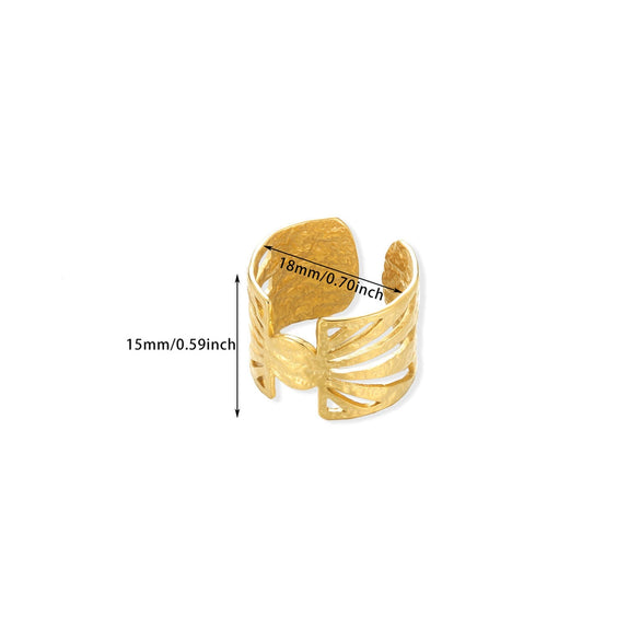 Wholesale Ladies Stainless Steel Heart Shaped Geometric Wide Open Ring Gold Plated