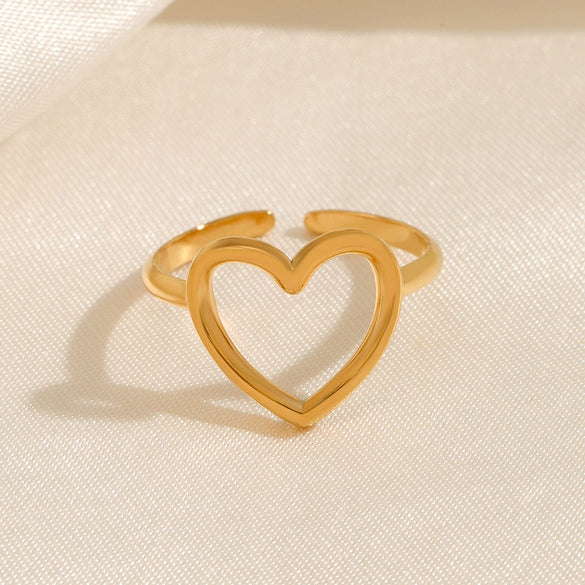 Wholesale Ladies Stainless Steel Heart Shaped Hollow Love Ring With Gold Plated Electroplating And Opening Adjustable Design