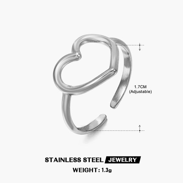 Wholesale Ladies Stainless Steel Heart Shaped Hollow Love Ring With Gold Plated Electroplating And Opening Adjustable Design