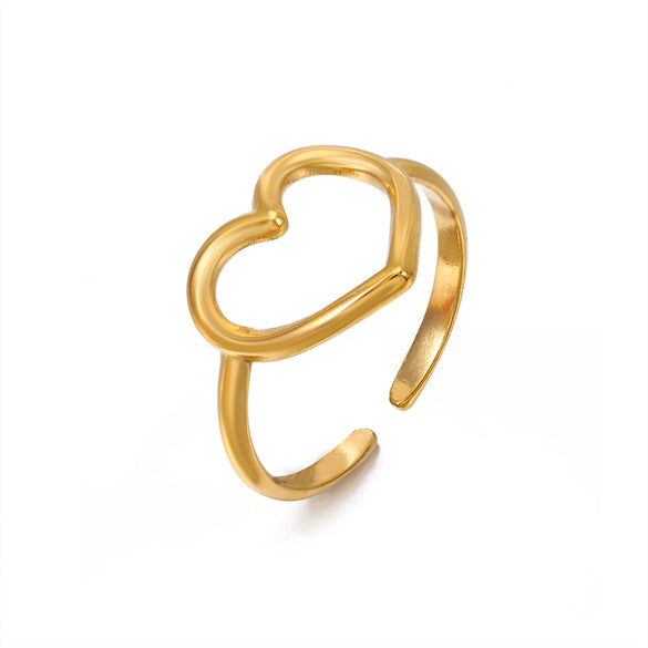 Wholesale Ladies Stainless Steel Heart Shaped Hollow Love Ring With Gold Plated Electroplating And Opening Adjustable Design