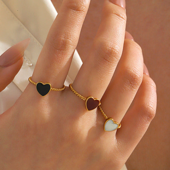 Wholesale Ladies Stainless Steel Heart Shaped Love Drop Oil Opening Ring With Electroplating For Hip Hop Style