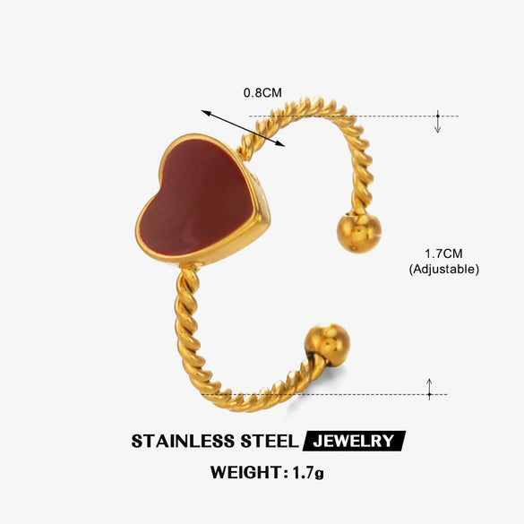 Wholesale Ladies Stainless Steel Heart Shaped Love Drop Oil Opening Ring With Electroplating For Hip Hop Style