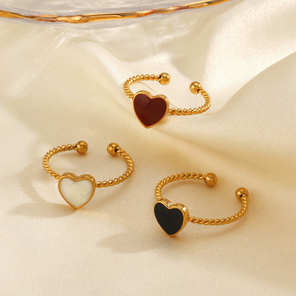 Wholesale Ladies Stainless Steel Heart Shaped Love Drop Oil Opening Ring With Electroplating For Hip Hop Style