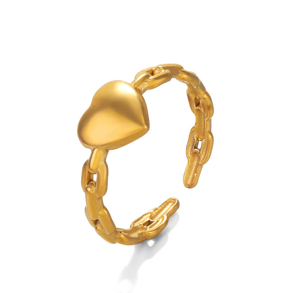 Wholesale Ladies Stainless Steel Heart Shaped Open Design Exaggerated Love Ring With 18K Gold Plated Electroplating