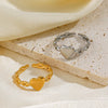 Wholesale Ladies Stainless Steel Heart Shaped Open Design Exaggerated Love Ring With 18K Gold Plated Electroplating