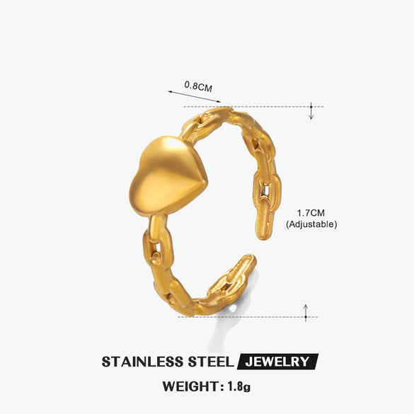 Wholesale Ladies Stainless Steel Heart Shaped Open Design Exaggerated Love Ring With 18K Gold Plated Electroplating