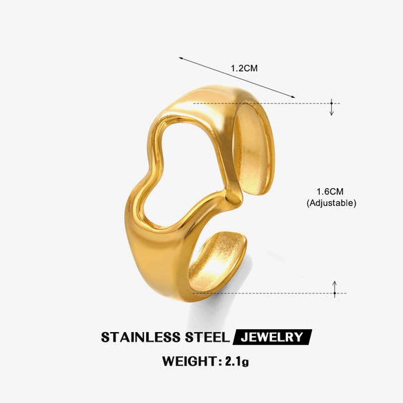 Wholesale Ladies Stainless Steel Heart Shaped Open Ring With Electroplating Design