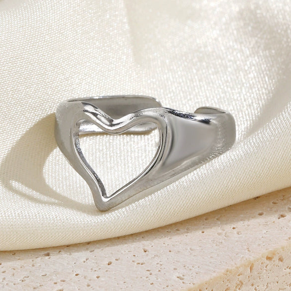 Wholesale Ladies Stainless Steel Heart Shaped Open Ring With Electroplating Design
