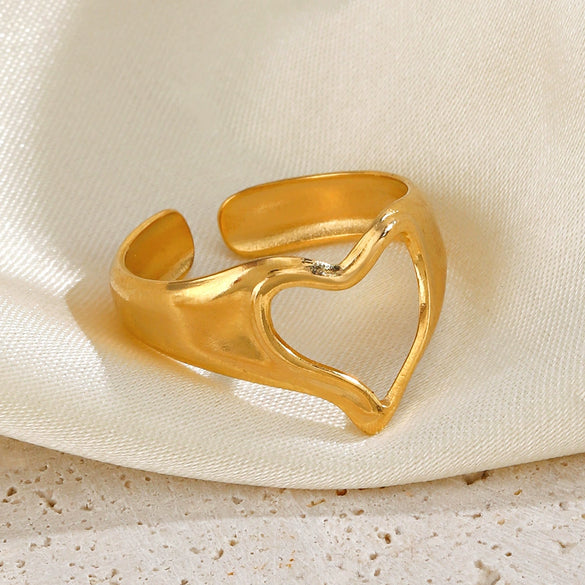 Wholesale Ladies Stainless Steel Heart Shaped Open Ring With Electroplating Design