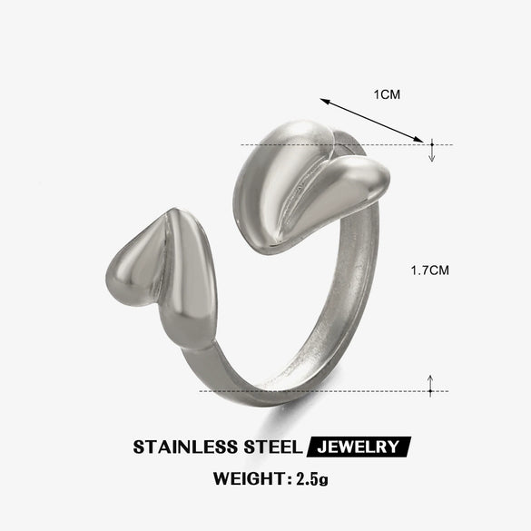 Wholesale Ladies Stainless Steel Heart Shaped Ring With 18K Gold Plated Electroplating Treatment