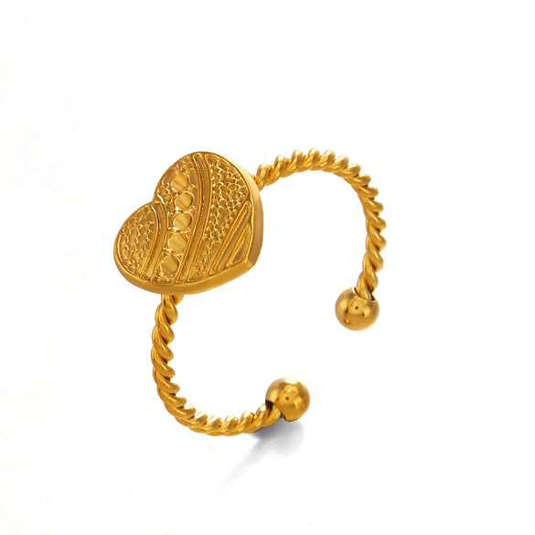 Wholesale Ladies Stainless Steel Heartshaped 18K Goldplated Ring