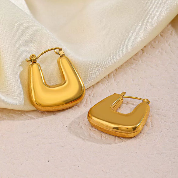 Wholesale Ladies Stainless Steel Hiphop Geometric Square Earrings 18K Gold Plated